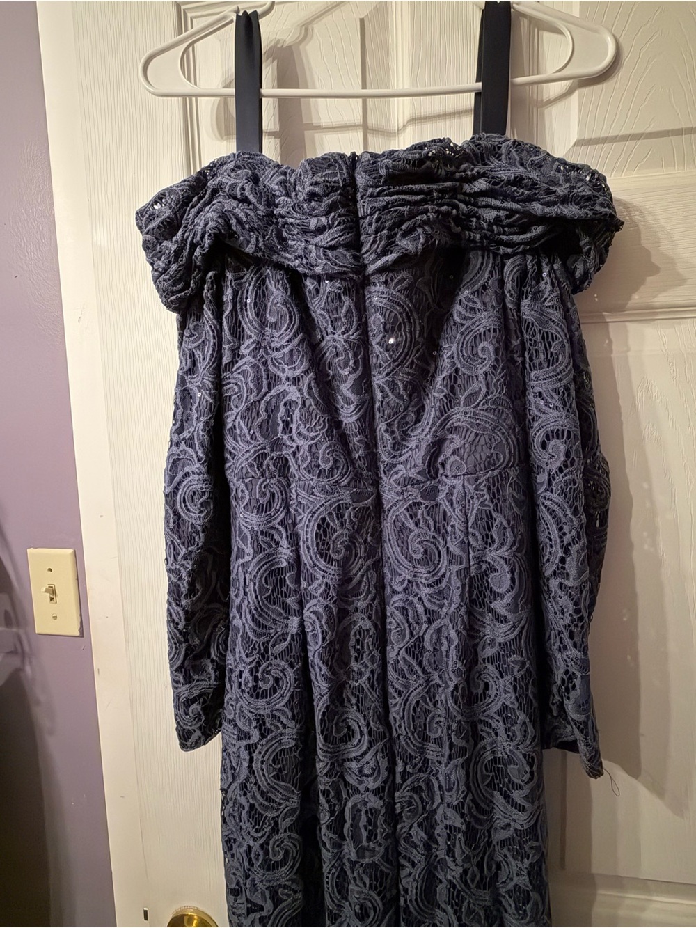 Azazie Indra Long Sleeve Formal Off-Shoulder Sequin Gown - Stormy Blue - Picture 5 of 9